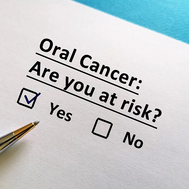 Closeup of patient during oral cancer screening in Houston