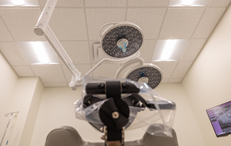 Lights above an oral surgery treatment chair