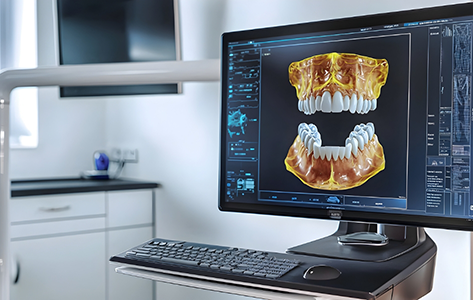 Computer showing digital models of a patient's jaws