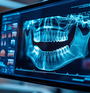 Model of a patient's jaws on a screen