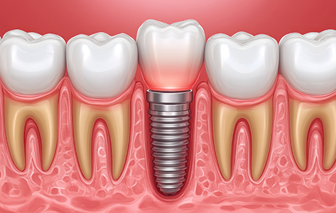 Illustration of inflamed gum tissue around a dental implant