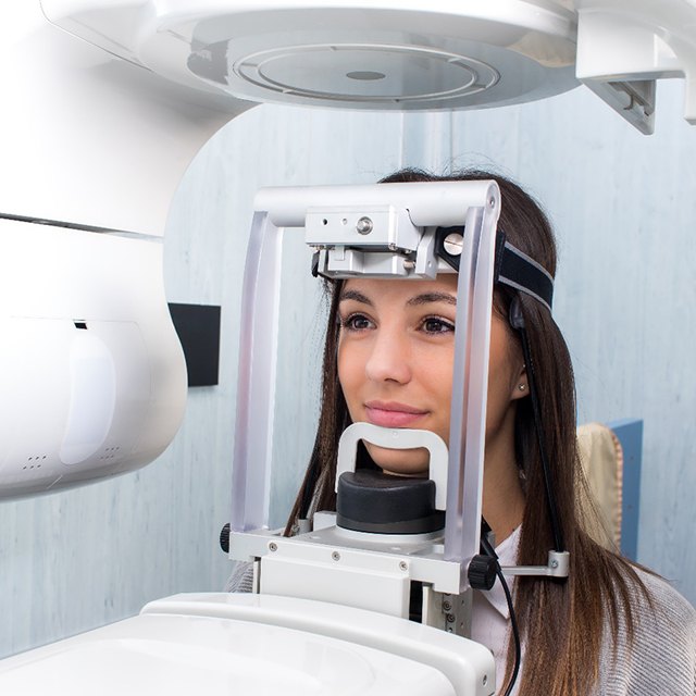 Patient positioned in CBCT machine, ready for scan