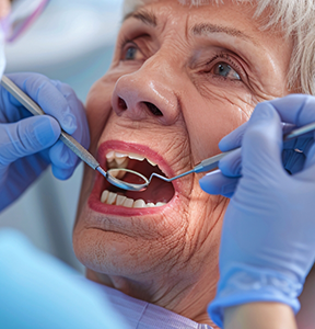 Senior woman receiving an oral cancer screening