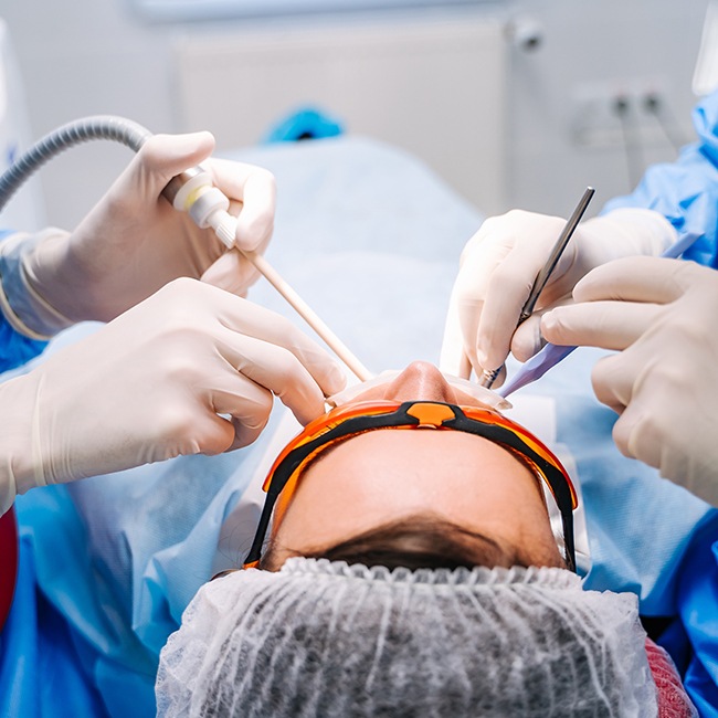 Relaxed patient during pre prosthetic surgery