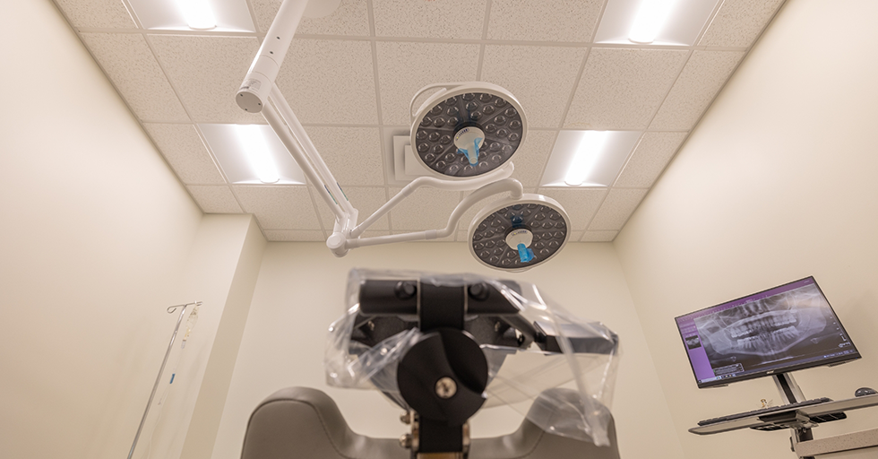 Lights above a dental exam chair