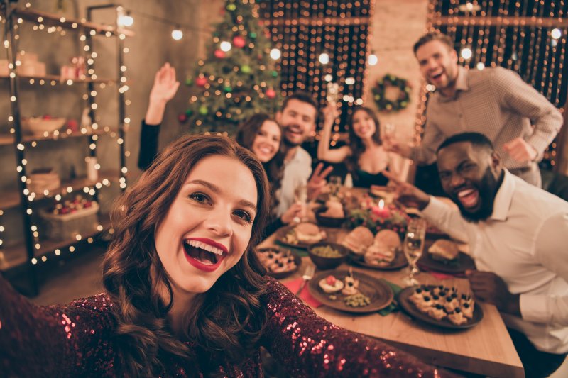 group of friends celebrating the holidays